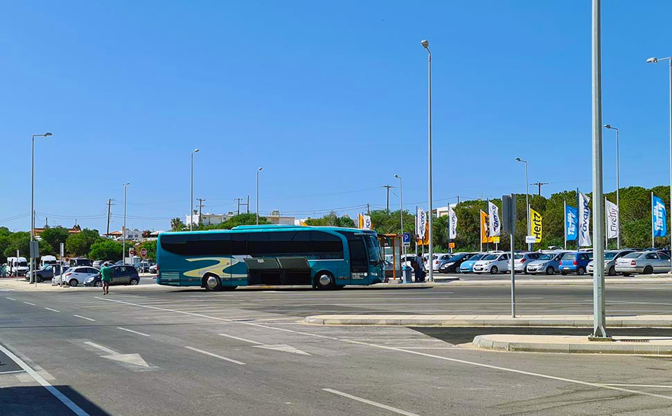 The public bus stop outside Kos Airport.