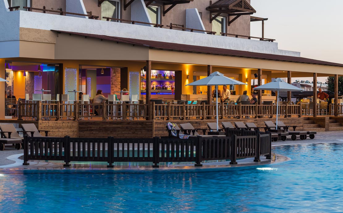 Main pool and bar at Gaia Village Hotel